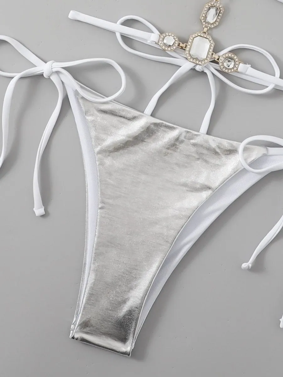 Brick Trim Diamond Design Bikini Set
