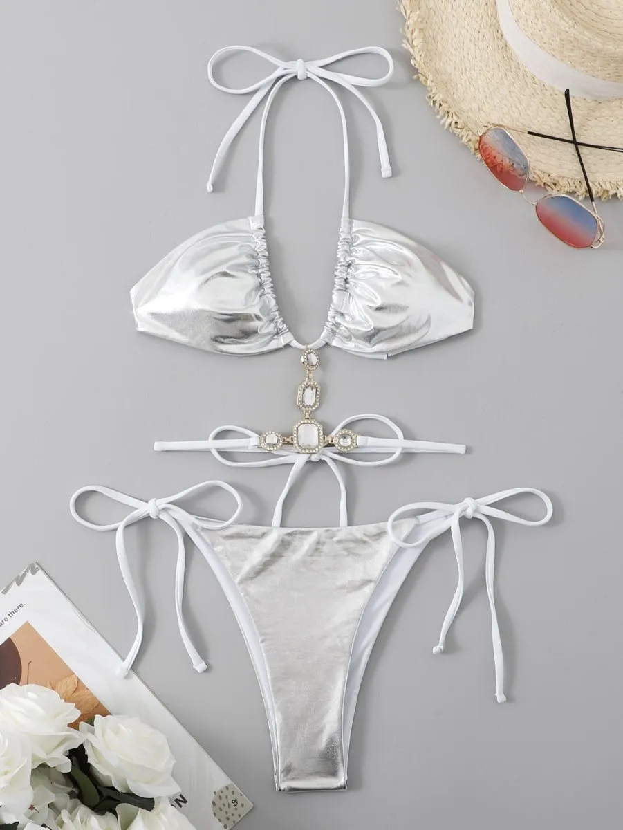 Brick Trim Diamond Design Bikini Set
