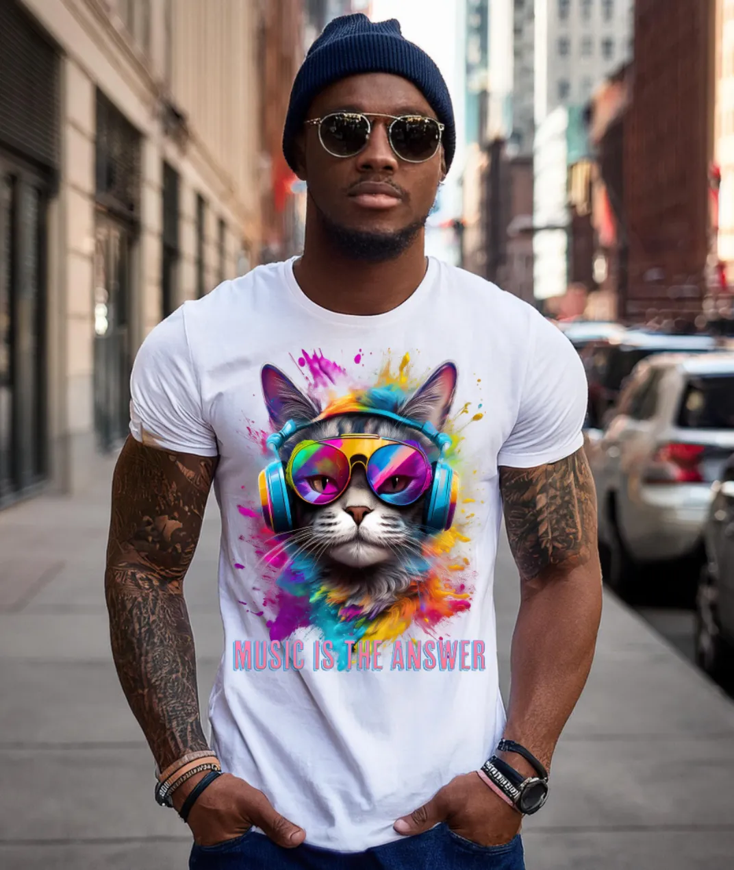 Cat Music is the Answer Art Exclusive T-Shirts | Grooveman Music TM