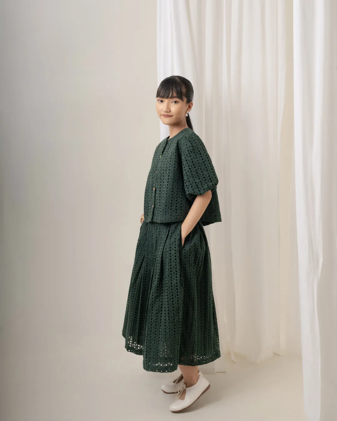 Chiyo Hakoba Skirt & Top Coord Set : Forest Green