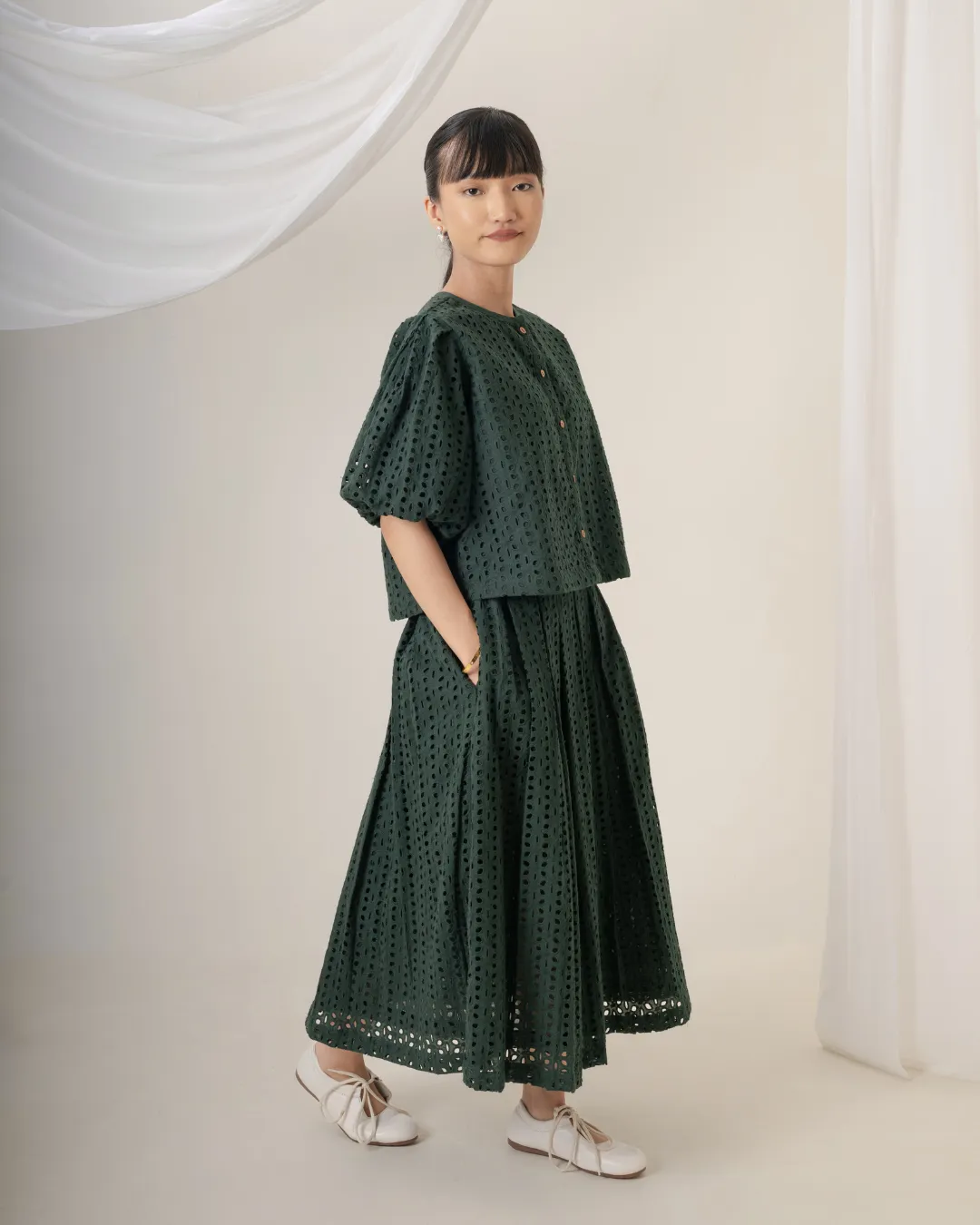Chiyo Hakoba Skirt & Top Coord Set : Forest Green