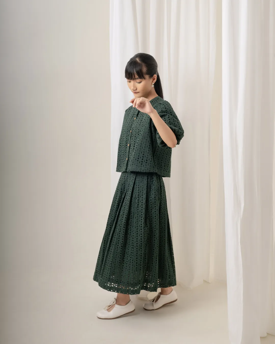 Chiyo Hakoba Skirt & Top Coord Set : Forest Green