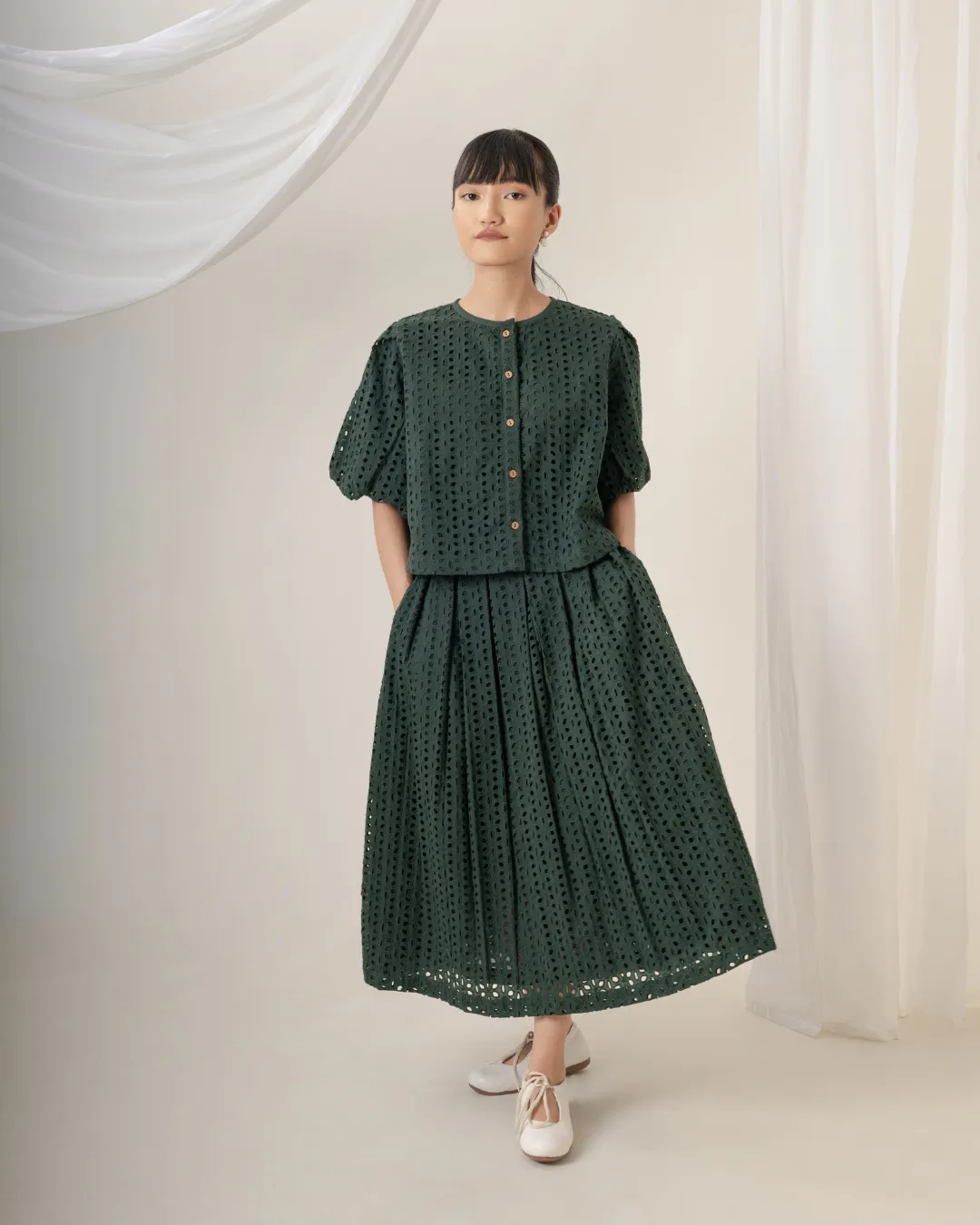Chiyo Hakoba Skirt & Top Coord Set : Forest Green
