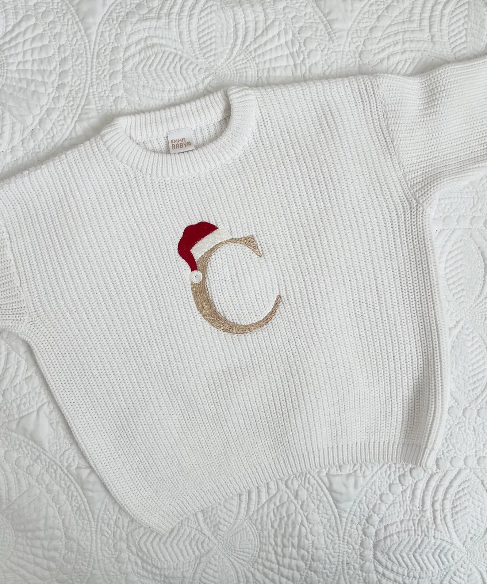 Christmas Santa Hat Monogrammed Oversized Kids Toddler Embroidered Baby Sweater