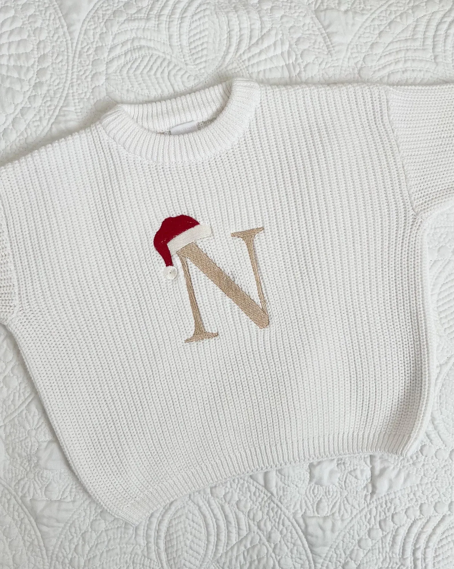 Christmas Santa Hat Monogrammed Oversized Kids Toddler Embroidered Baby Sweater