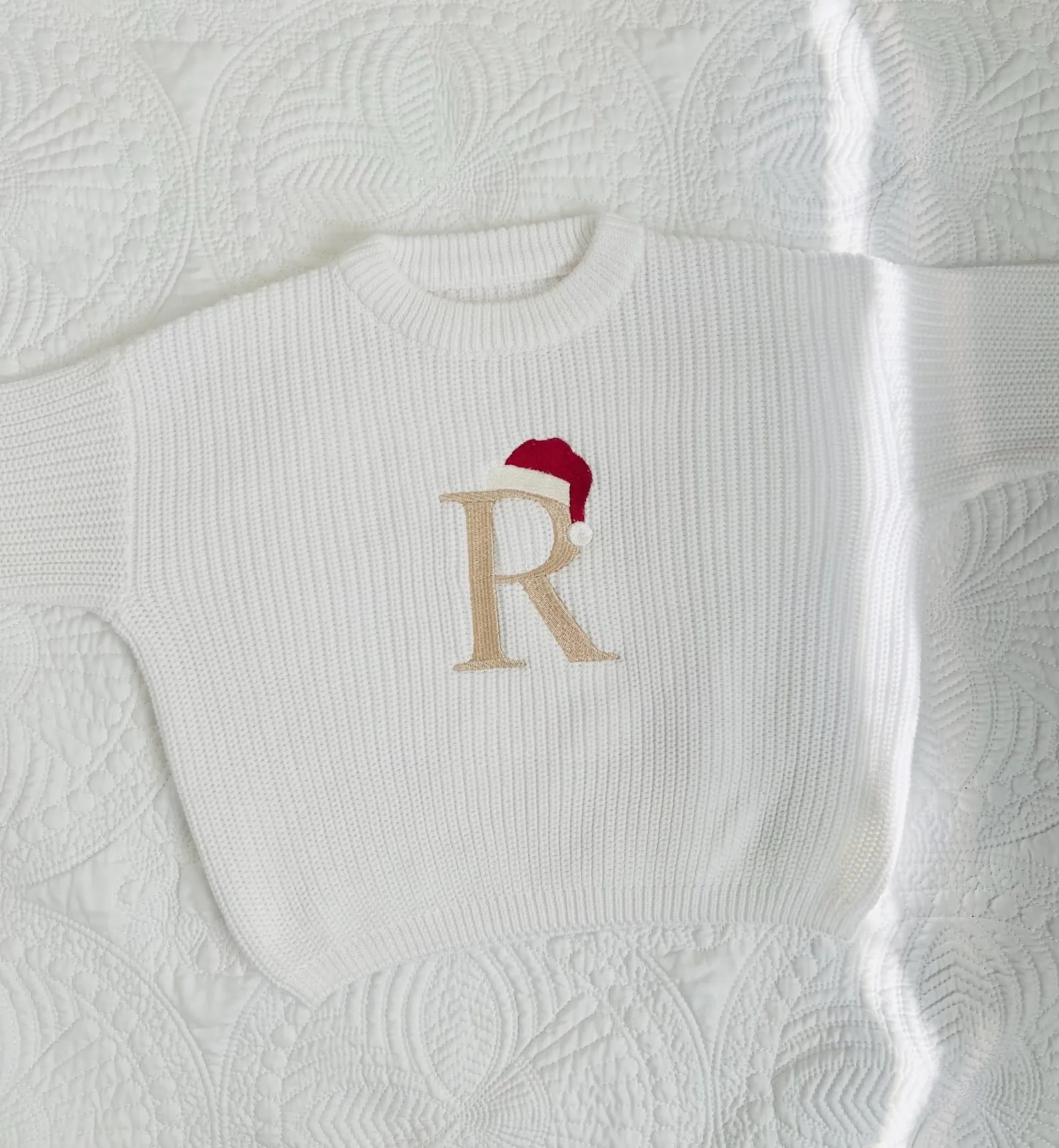 Christmas Santa Hat Monogrammed Oversized Kids Toddler Embroidered Baby Sweater