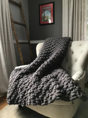 Chunky Knit Blanket | Gray Knit Throw Blanket