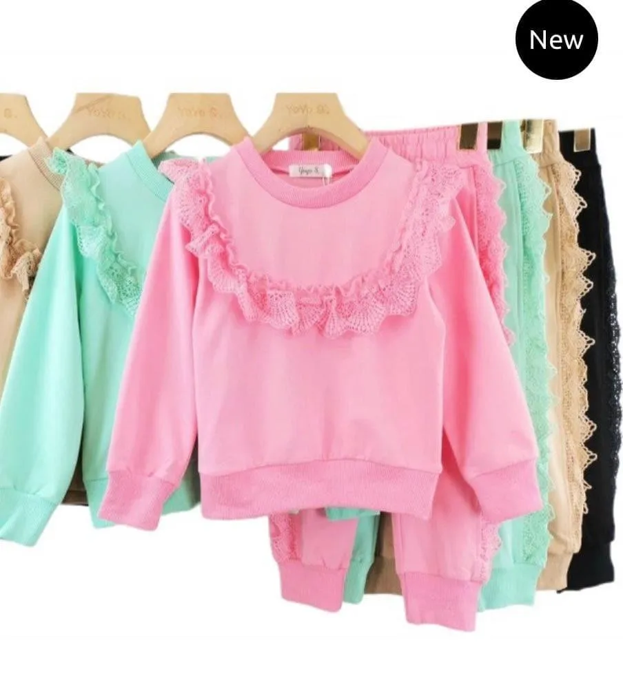 CLEARANCE DEAL - Loungewear - Girls Mint Embroidery Frill Tracksuit