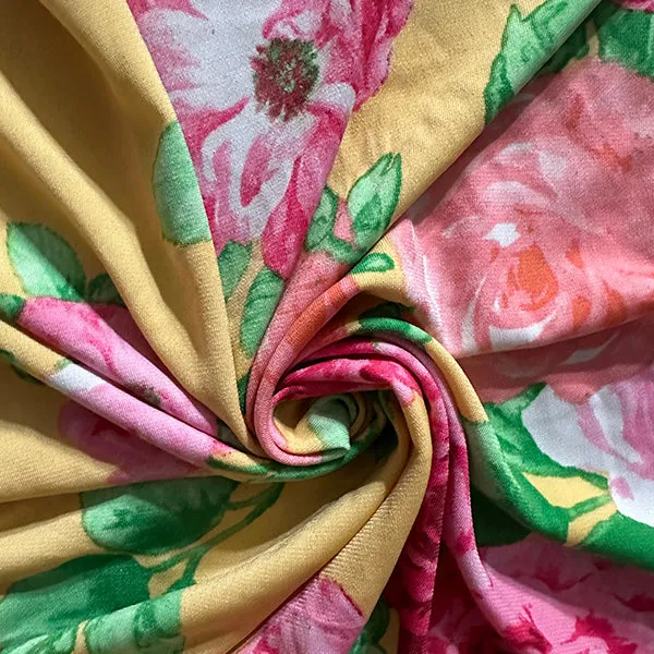 Gold Multi Floral Print ITY Jersey Knit Fabric