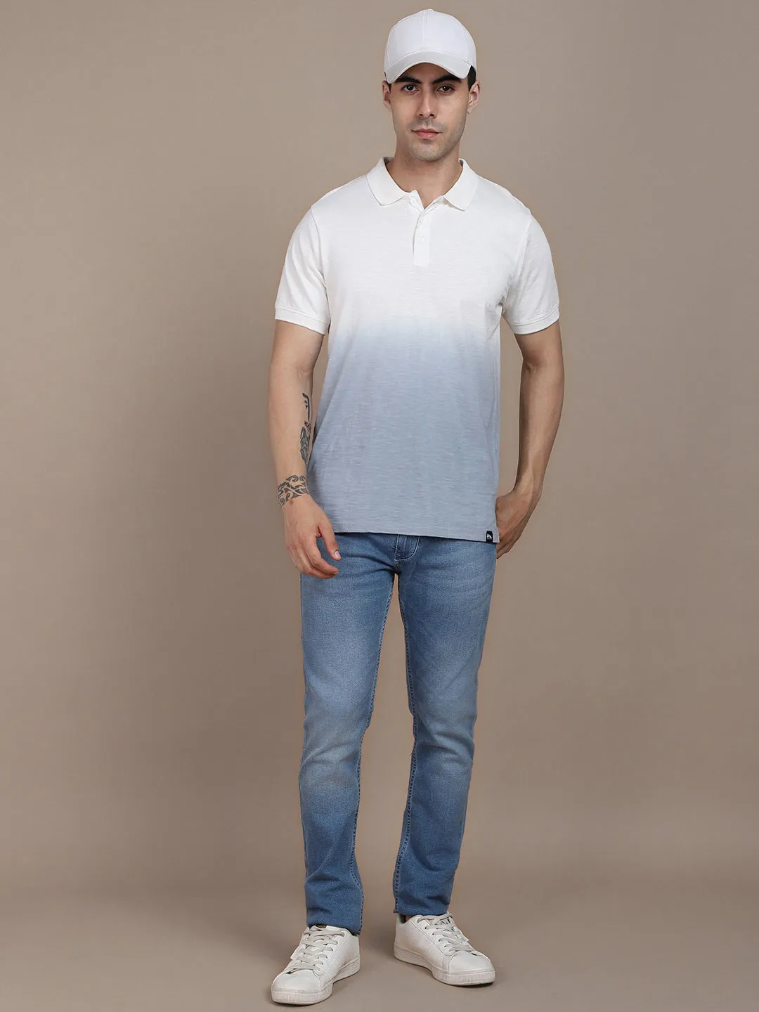 Men's Spread Collar Regular Fit Ombre Yellow T-shirt