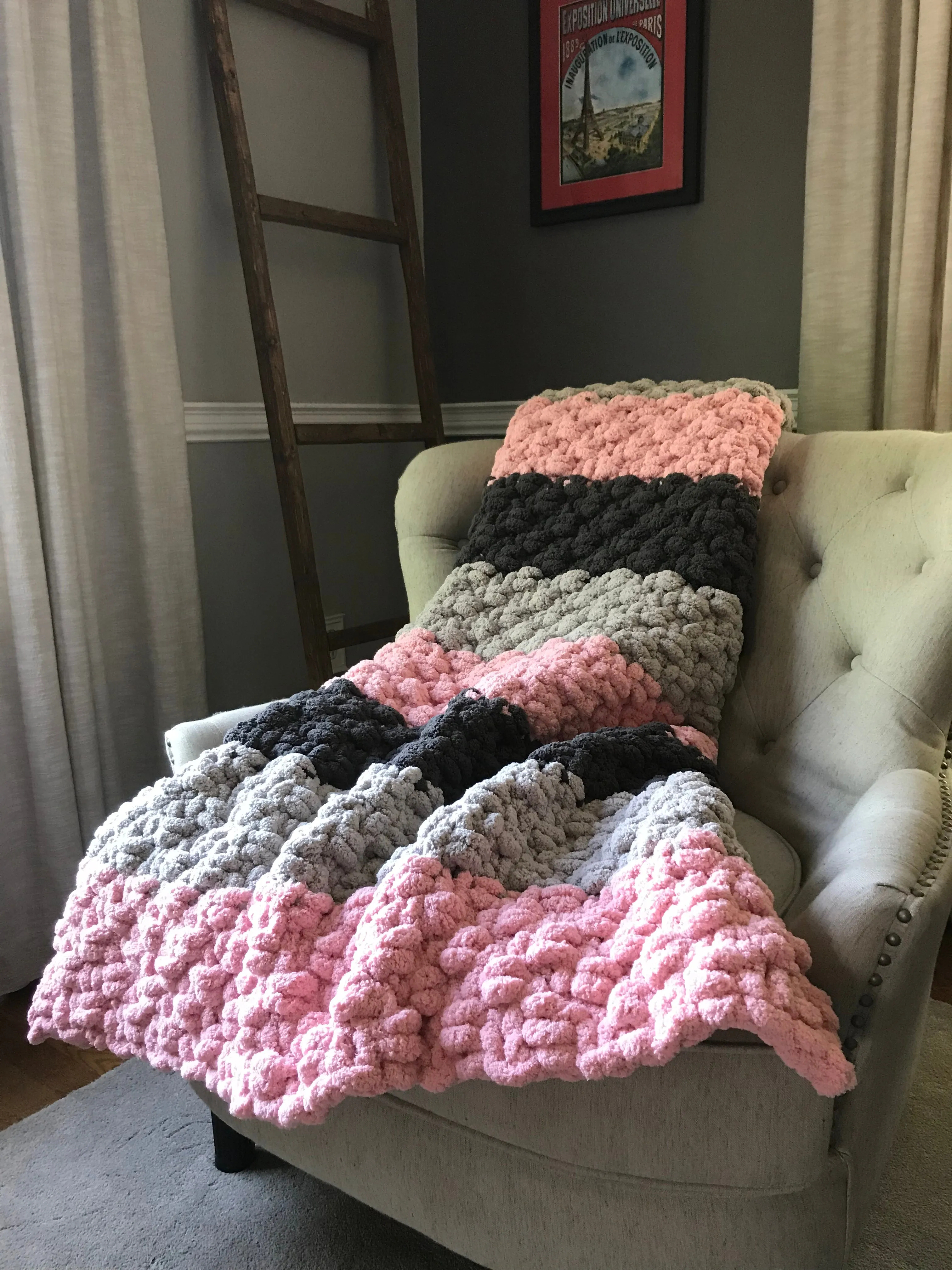 Pink and Gray Striped Throw Blanket