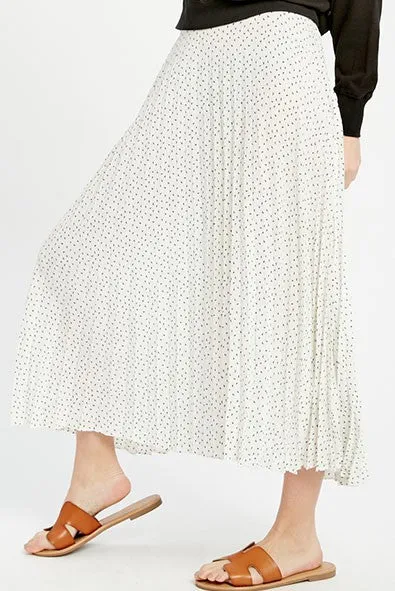 PLEATED POLKA DOT MIDI SKIRT