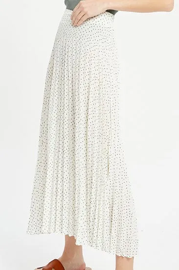 PLEATED POLKA DOT MIDI SKIRT