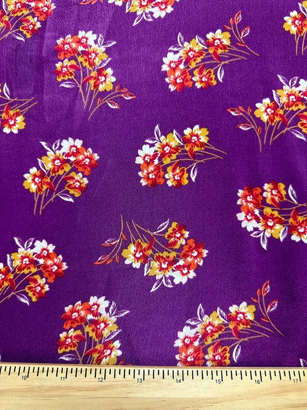 Purple Floral Print Sueded Poly Charmeuse Fabric