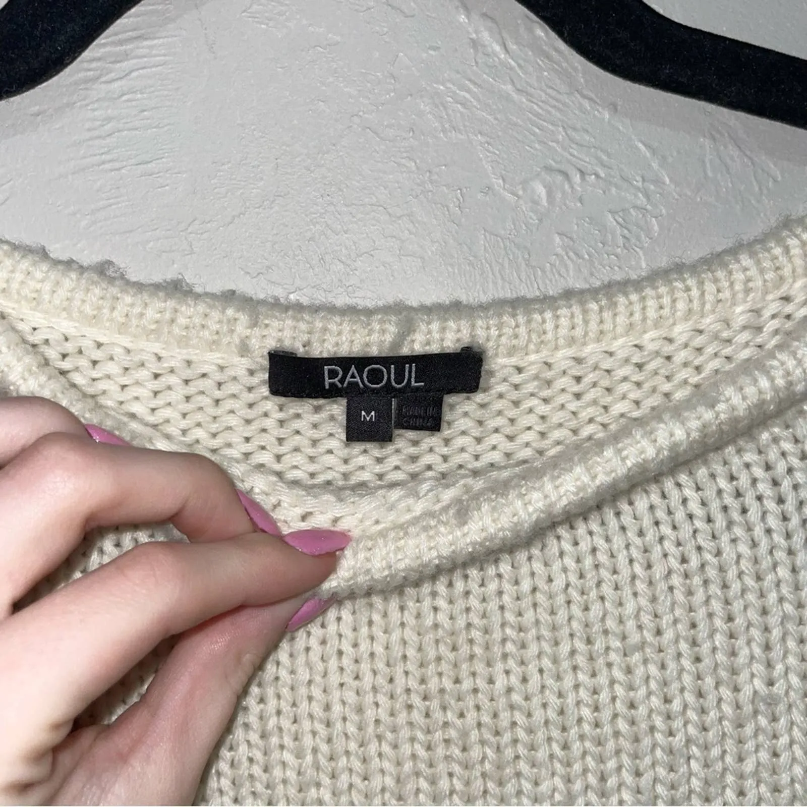 Raoul Wool Chunky Knit Metallic Gold Cream Crew Neck Sweater (Medium)
