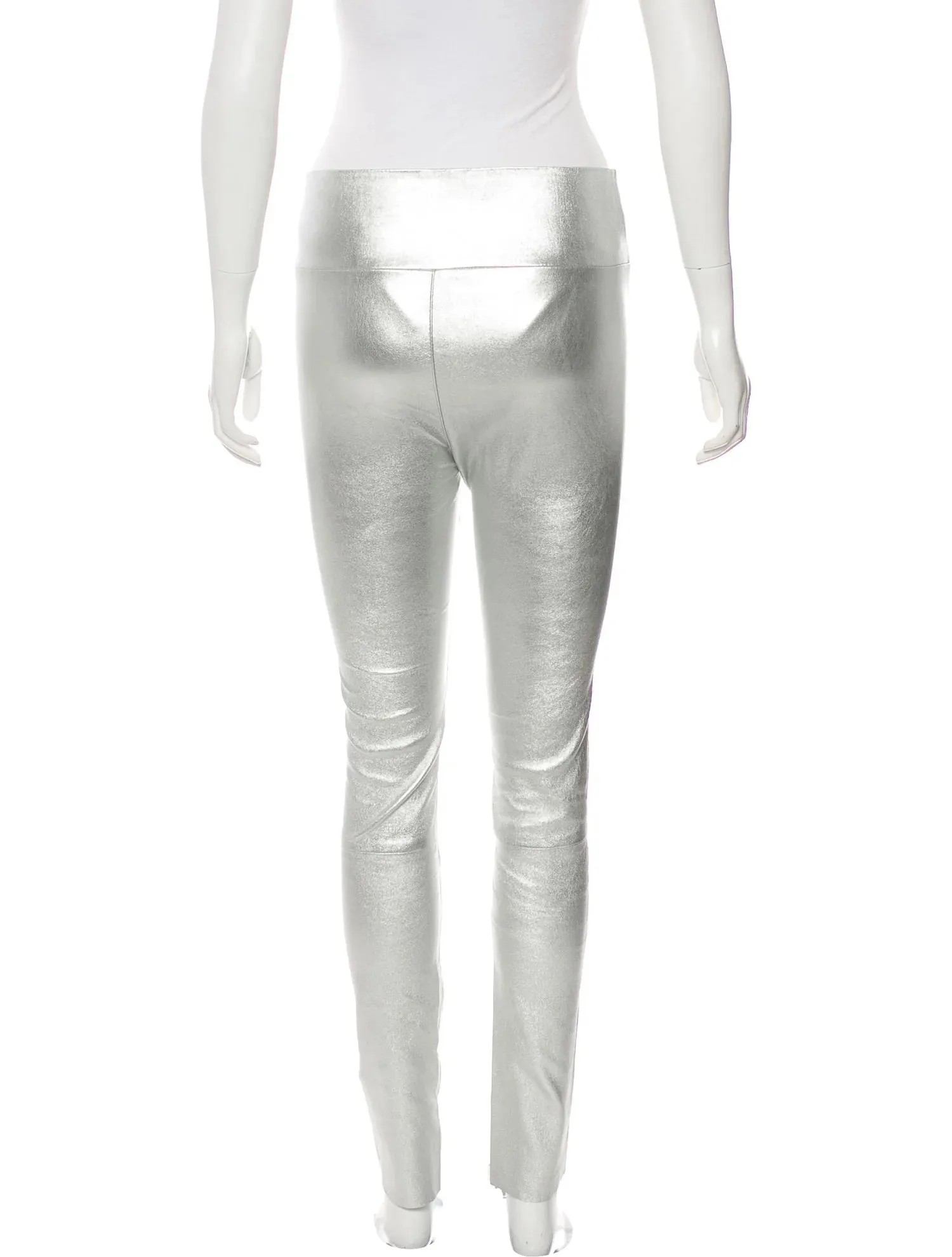 Sprwmn Silver Metallic Leather High-Waisted Leggings Pants Trousers Size S small ladies