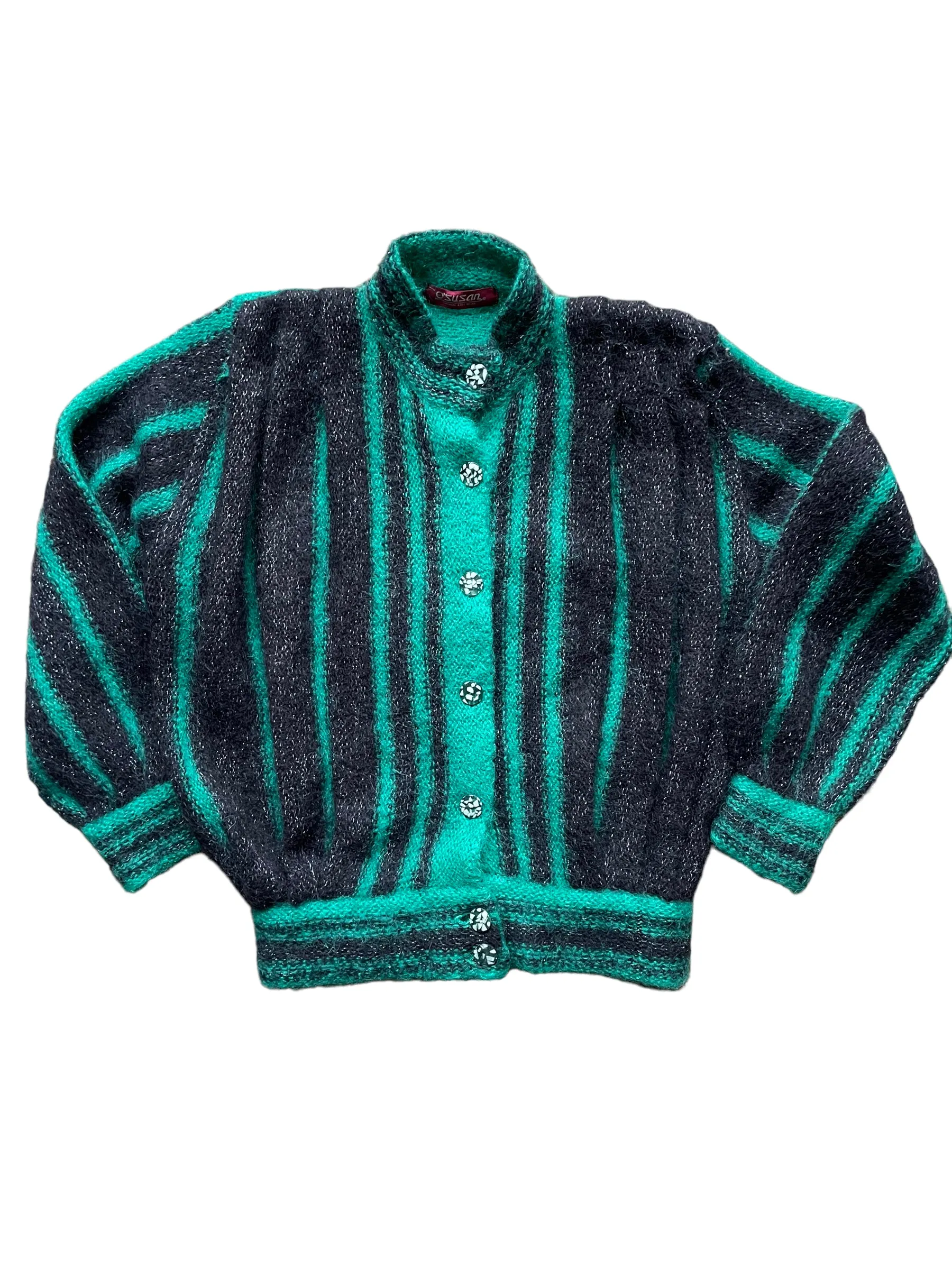 Vintage 80s Green and Black Sparkly Cardigan SZ L | Seattle True Vintage | Barn Owl Vintage Womens Clothing