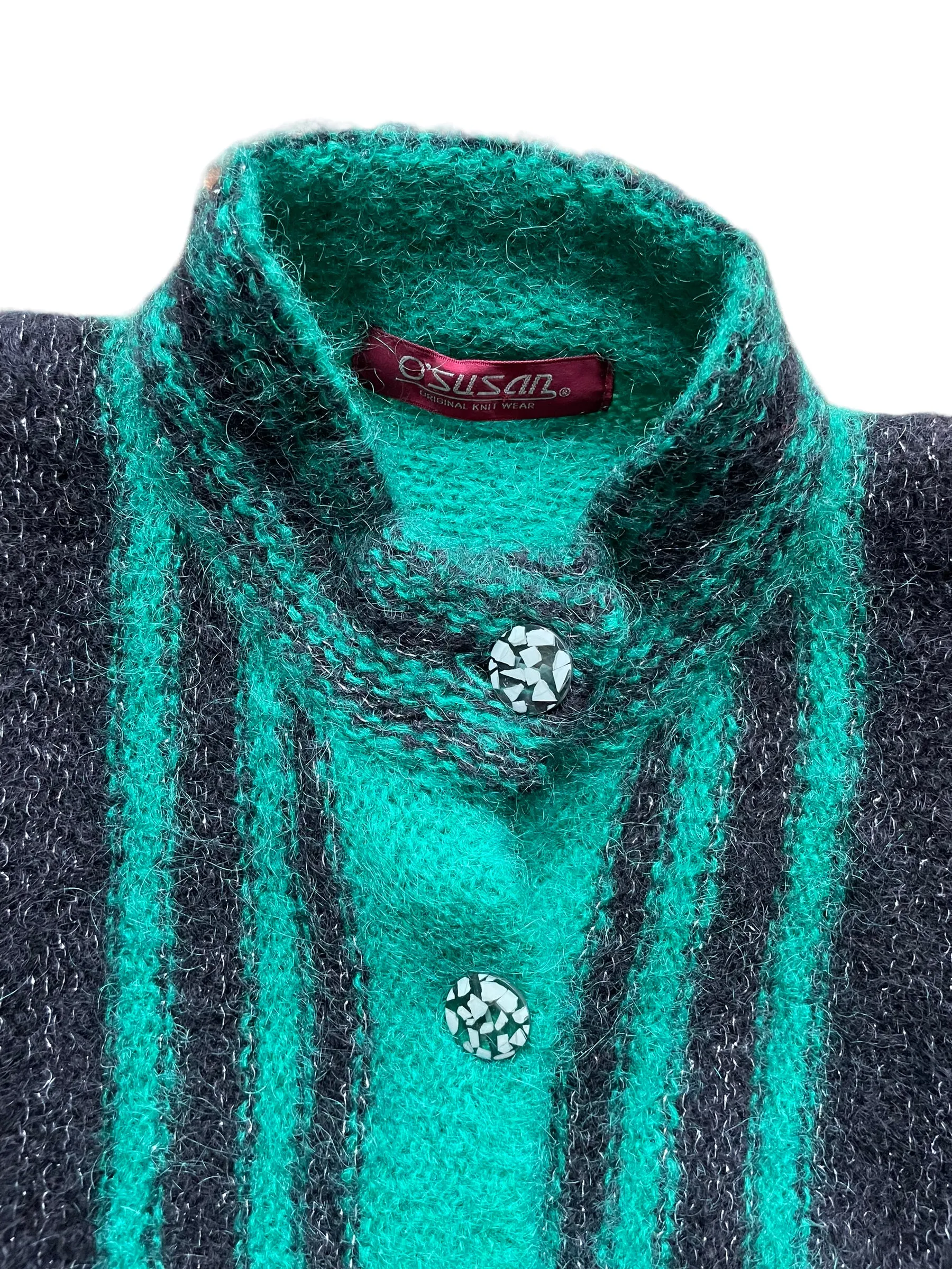 Vintage 80s Green and Black Sparkly Cardigan SZ L | Seattle True Vintage | Barn Owl Vintage Womens Clothing
