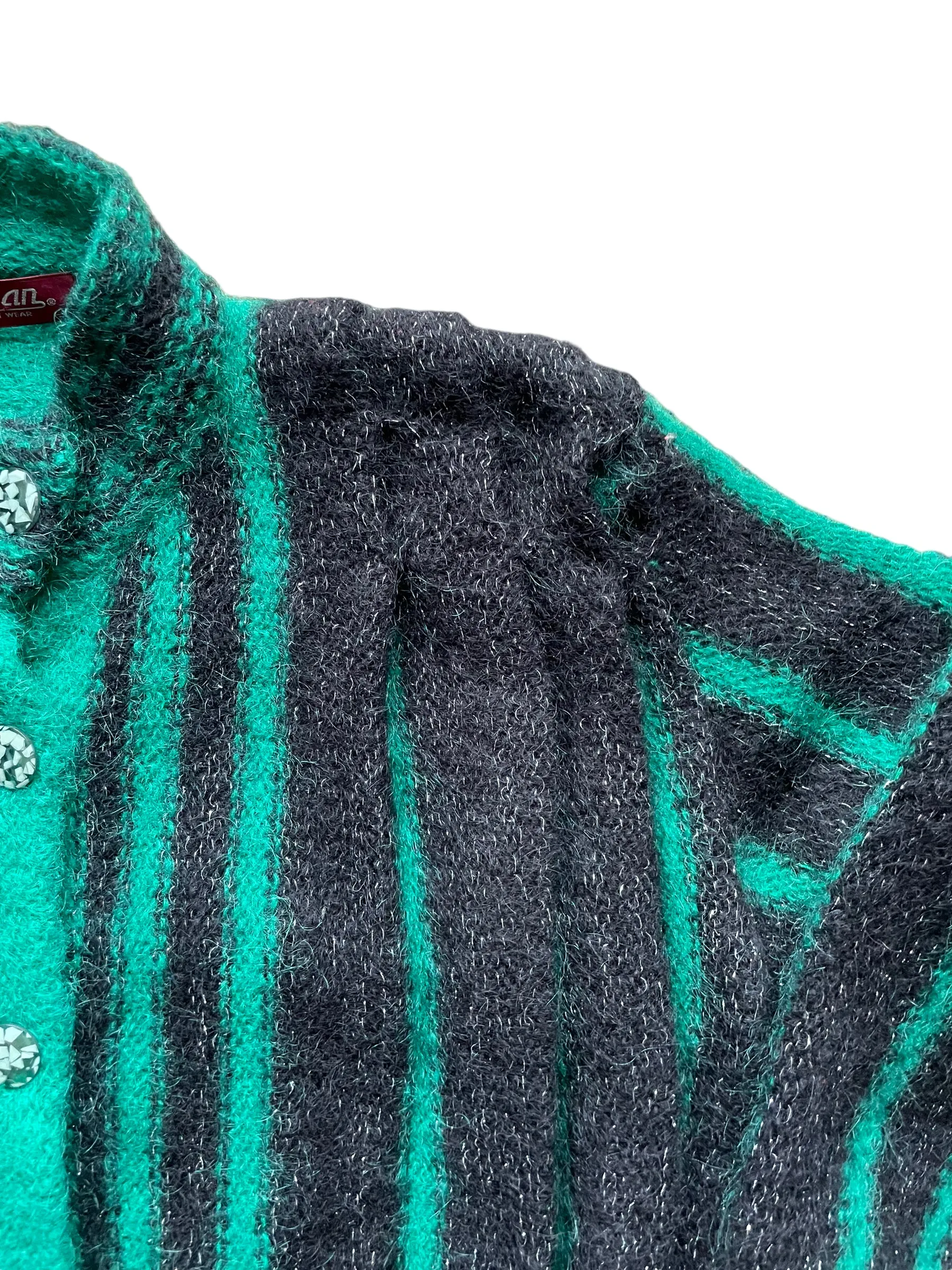 Vintage 80s Green and Black Sparkly Cardigan SZ L | Seattle True Vintage | Barn Owl Vintage Womens Clothing